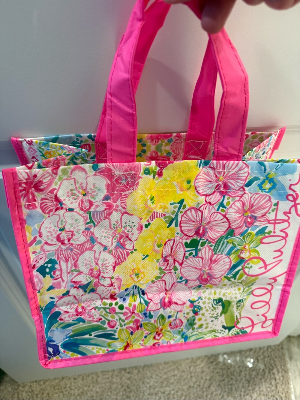 Lilly Pulitzer Pink Floral reusable shopping Tote NWOT